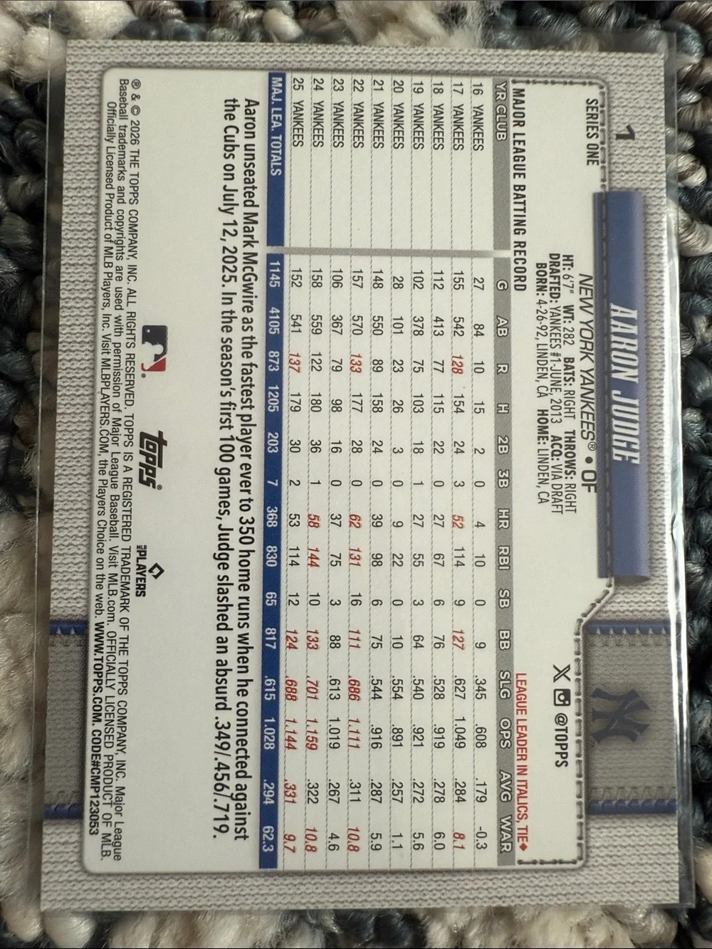 2026 Topps 1 Aaron Judge - Picture 2 of 2